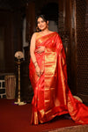 Mahalakshmi ~ Gadwal Pure Silk Handloom Saree with Peacock Motifs in Red - verymuchindian.com