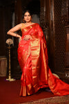 Mahalakshmi ~ Gadwal Pure Silk Handloom Saree with Peacock Motifs in Red - verymuchindian.com