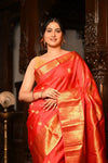 Mahalakshmi ~ Gadwal Pure Silk Handloom Saree with Peacock Motifs in Red - verymuchindian.com
