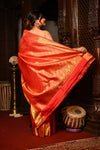 Mahalakshmi ~ Gadwal Pure Silk Handloom Saree with Peacock Motifs in Red - verymuchindian.com
