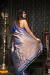 Mahalakshmi ~ Gadwal Pure Silk Handloom Saree with Temple Border in Marine Blue - verymuchindian.com