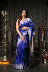 Mahalakshmi ~ Gadwal Pure Silk Handloom Saree with Temple Border in Marine Blue - verymuchindian.com