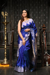 Mahalakshmi ~ Gadwal Pure Silk Handloom Saree with Temple Border in Marine Blue - verymuchindian.com