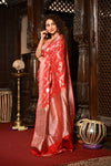 Mahalakshmi~ Handloom Banarasi Katan Silk Saree with Floral work in Red - verymuchindian.com