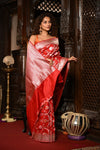 Mahalakshmi~ Handloom Banarasi Katan Silk Saree with Floral work in Red - verymuchindian.com