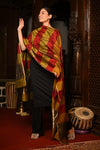 Mahalakshmi ~Handloom Cotton Silk Duppata With Beautiful Print and Designer Tassels ~ Gold Red - verymuchindian.com