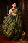 Mahalakshmi ~Handloom Cotton Silk Duppata With Beautiful Print and Designer Tassels ~ Green - verymuchindian.com