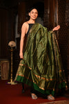 Mahalakshmi ~Handloom Cotton Silk Duppata With Beautiful Print and Designer Tassels ~ Green - verymuchindian.com
