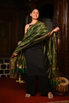 Mahalakshmi ~Handloom Cotton Silk Duppata With Beautiful Print and Designer Tassels ~ Green - verymuchindian.com
