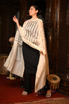 Mahalakshmi ~Handloom Cotton Silk Duppata With Beautiful Print and Designer Tassels ~ Off White - verymuchindian.com