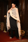 Mahalakshmi ~Handloom Cotton Silk Duppata With Beautiful Print and Designer Tassels ~ Off White - verymuchindian.com