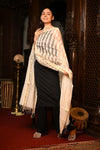 Mahalakshmi ~Handloom Cotton Silk Duppata With Beautiful Print and Designer Tassels ~ Off White - verymuchindian.com