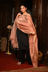 Mahalakshmi ~Handloom Cotton Silk Duppata With Beautiful Print and Designer Tassels ~Peach - verymuchindian.com