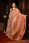 Mahalakshmi ~Handloom Cotton Silk Duppata With Beautiful Print and Designer Tassels ~Peach - verymuchindian.com
