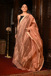 Mahalakshmi ~Handloom Cotton Silk Duppata With Beautiful Print and Designer Tassels ~Peach - verymuchindian.com