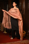 Mahalakshmi ~Handloom Cotton Silk Duppata With Beautiful Print and Designer Tassels ~Peach - verymuchindian.com
