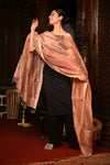 Mahalakshmi ~Handloom Cotton Silk Duppata With Beautiful Print and Designer Tassels ~Peach - verymuchindian.com