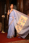 Mahalakshmi ~ Handloom Pure Cotton Paithani in Lavender with Lotus Pallu - verymuchindian.com