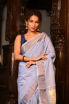 Mahalakshmi ~ Handloom Pure Cotton Paithani in Lavender with Lotus Pallu - verymuchindian.com