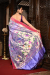 Mahalakshmi ~ Handloom Pure Silk All Over Paithani with Floral Peacock Work in Lilac (Made To Order) - verymuchindian.com
