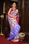 Mahalakshmi ~ Handloom Pure Silk All Over Paithani with Floral Peacock Work in Lilac (Made To Order) - verymuchindian.com