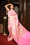Mahalakshmi ~ Handloom Pure Silk All Over Paithani with Floral Peacock Work in Powder Pink (Shipping IN 70 Days) - verymuchindian.com