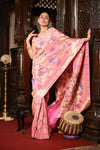 Mahalakshmi ~ Handloom Pure Silk All Over Paithani with Floral Peacock Work in Powder Pink (Shipping IN 70 Days) - verymuchindian.com
