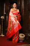 Mahalakshmi ~ Handloom Pure Silk All Over Paithani with Jungle Theme Work in Red - verymuchindian.com