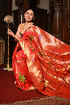 Mahalakshmi ~ Handloom Pure Silk All Over Paithani with Jungle Theme Work in Red - verymuchindian.com