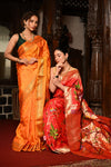 Mahalakshmi ~ Handloom Pure Silk All Over Paithani with Jungle Theme Work in Red - verymuchindian.com