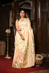 Mahalakshmi ~ Handloom Pure Silk Asawali Border Saree With Handcrafted Revival Asawal Pallu in Pearl White - verymuchindian.com