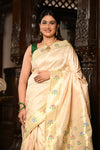 Mahalakshmi ~ Handloom Pure Silk Asawali Border Saree With Handcrafted Revival Asawal Pallu in Pearl White - verymuchindian.com