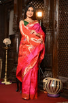 Mahalakshmi ~ Handloom Pure Silk Asawali Muniya Border Saree With Handcrafted Parrot Pallu in Pink - verymuchindian.com
