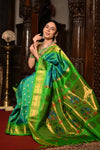 Mahalakshmi ~ Handloom Pure Silk Maharani Paithani with Maharani Pallu in Dual Tone Blue Green - verymuchindian.com