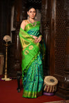 Mahalakshmi ~ Handloom Pure Silk Maharani Paithani with Maharani Pallu in Dual Tone Blue Green - verymuchindian.com