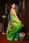 Mahalakshmi ~ Handloom Pure Silk Maharani Paithani with Maharani Pallu in Dual Tone Blue Green - verymuchindian.com