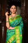 Mahalakshmi ~ Handloom Pure Silk Maharani Paithani with Maharani Pallu in Dual Tone Blue Green - verymuchindian.com