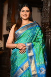 Mahalakshmi ~ Handloom Pure Silk Maharani Paithani with Maharani Pallu in Dual Tone Blue Green - verymuchindian.com