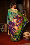 Mahalakshmi ~ Handloom Pure Silk Maharani Paithani with Maharani Pallu in Dual Tone Green Blue - verymuchindian.com