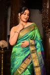 Mahalakshmi ~ Handloom Pure Silk Maharani Paithani with Maharani Pallu in Dual Tone Green Blue - verymuchindian.com