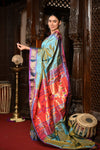 Mahalakshmi ~ Handloom Pure Silk Paithani Saree With Most Traditional Double Pallu in Powder Blue - verymuchindian.com