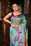 Mahalakshmi ~ Handloom Pure Silk Paithani Saree With Most Traditional Double Pallu in Powder Blue - verymuchindian.com