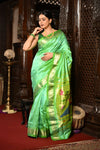 Mahalakshmi ~ Handloom Pure Silk Paithani Saree With Peacock Pallu in Parrot Green - verymuchindian.com