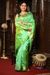 Mahalakshmi ~ Handloom Pure Silk Paithani Saree With Peacock Pallu in Parrot Green - verymuchindian.com