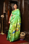 Mahalakshmi ~ Handloom Pure Silk Paithani Saree With Peacock Pallu in Parrot Green - verymuchindian.com