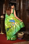 Mahalakshmi ~ Handloom Pure Silk Paithani Saree With Peacock Pallu in Parrot Green - verymuchindian.com