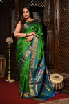Mahalakshmi ~ Handloom Pure Silk Paithani with Maharani Pallu in Green and Blue - verymuchindian.com