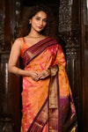 Mahalakshmi ~ Handloom Pure Silk Paithani with Maharani Pallu in Orange and Wine - verymuchindian.com