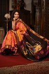 Mahalakshmi ~ Handloom Pure Silk Paithani with Maharani Pallu in Orange and Wine - verymuchindian.com