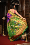 Mahalakshmi ~ Handloom Pure Silk Paithani with Maharani Pallu in Purple Pink - verymuchindian.com
